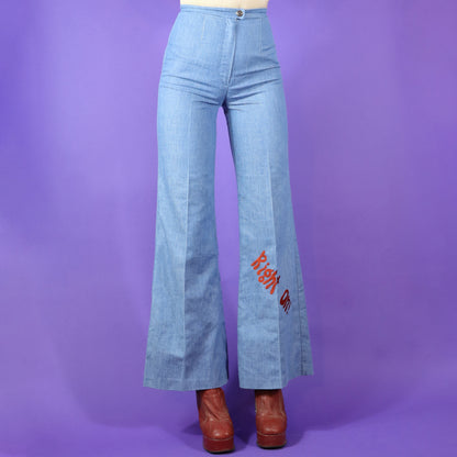 RESERVED: Vintage 1970s Right On! Embroidered Denim Pant Suit