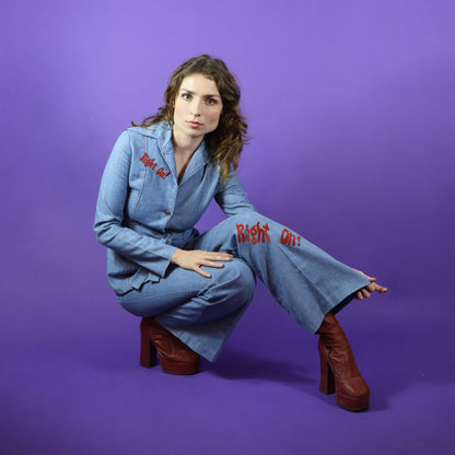 RESERVED: Vintage 1970s Right On! Embroidered Denim Pant Suit