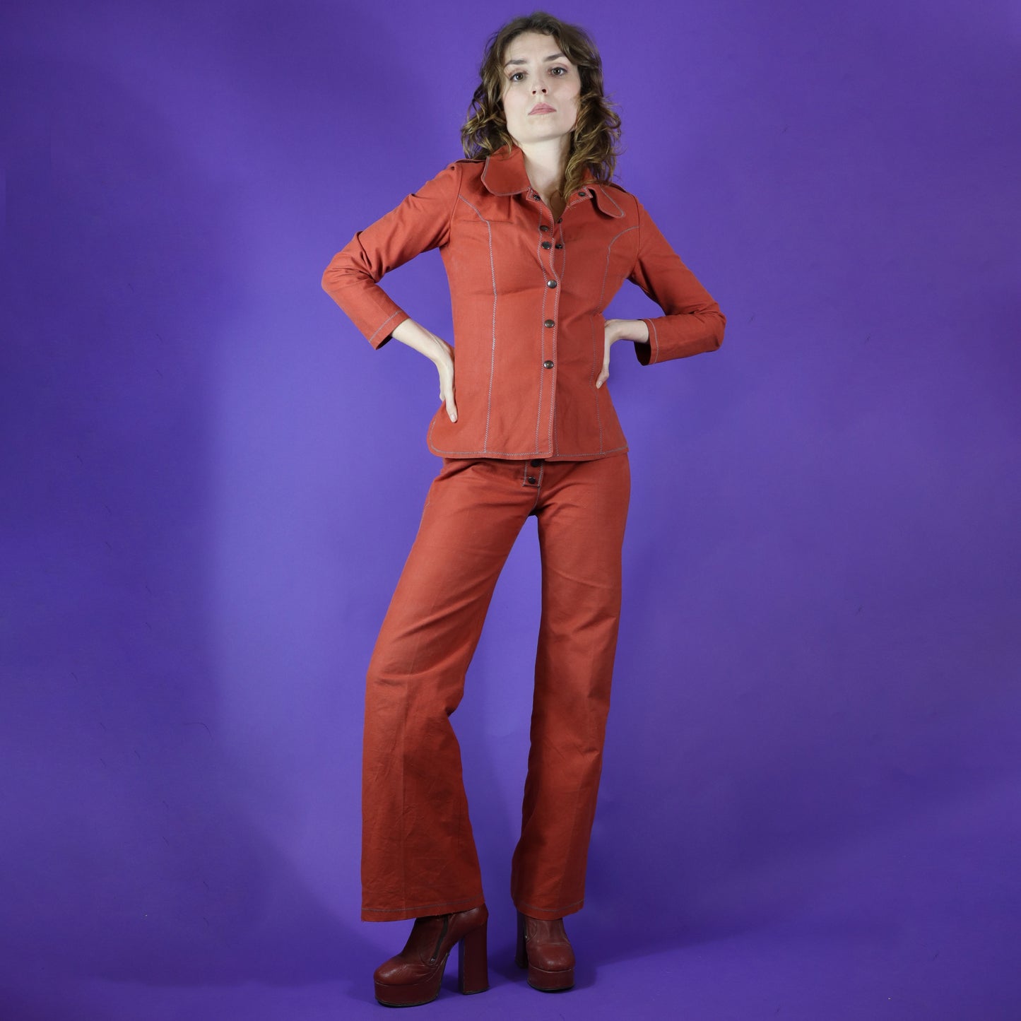 Vintage 1970s Terracotta Canvas Pantsuit by Sunset