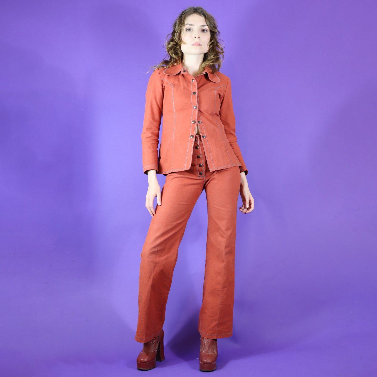 Vintage 1970s Terracotta Canvas Pantsuit by Sunset