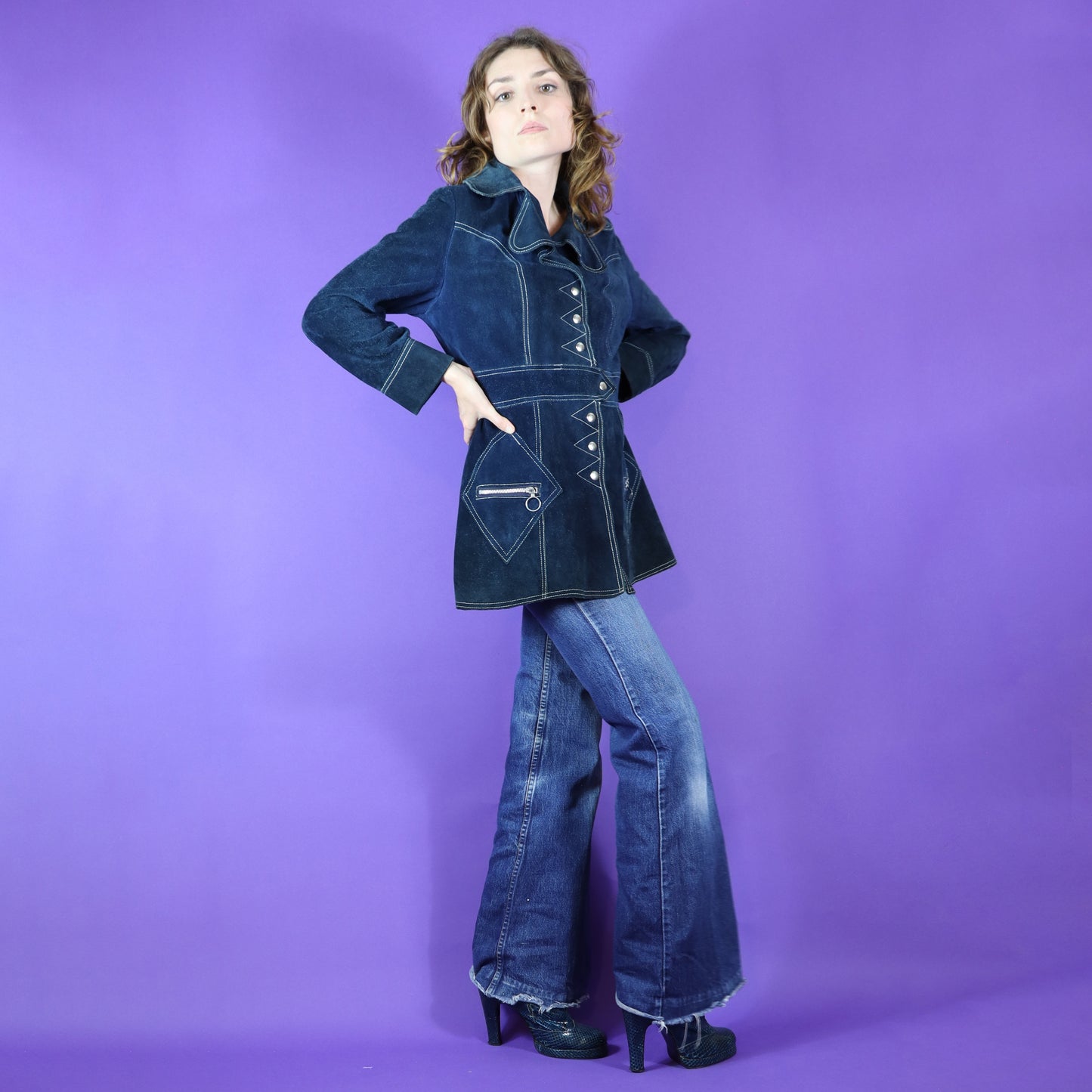 Vintage 1970s Inky Blue Suede Jacket Coat