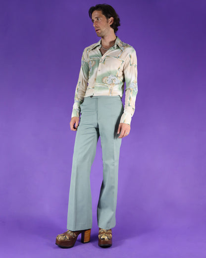 Vintage 1970s Disco Shirt Trees and Birds Print