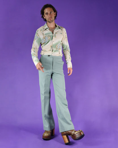 Vintage 1970s Disco Shirt Trees and Birds Print