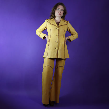 RESERVED:: Vintage 1970s North Beach Leather Yellow Whipstitch Suit