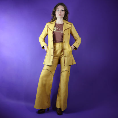 RESERVED:: Vintage 1970s North Beach Leather Yellow Whipstitch Suit