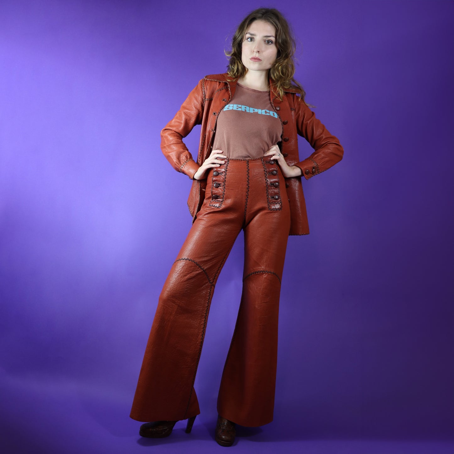 Vintage 1970s North Beach Leather Rust Whipstitch Suit