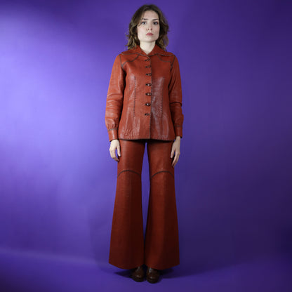 Vintage 1970s North Beach Leather Rust Whipstitch Suit