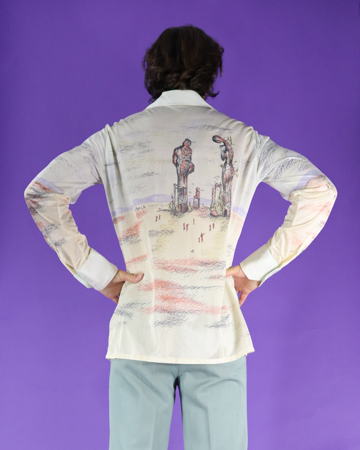 RARE Vintage 1970s Augie Disco Shirt Salvador Dali Print