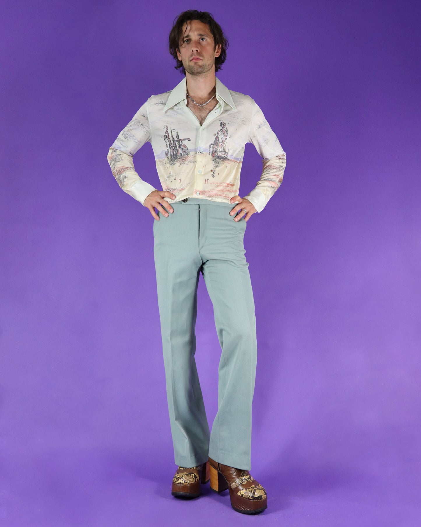 RARE Vintage 1970s Augie Disco Shirt Salvador Dali Print