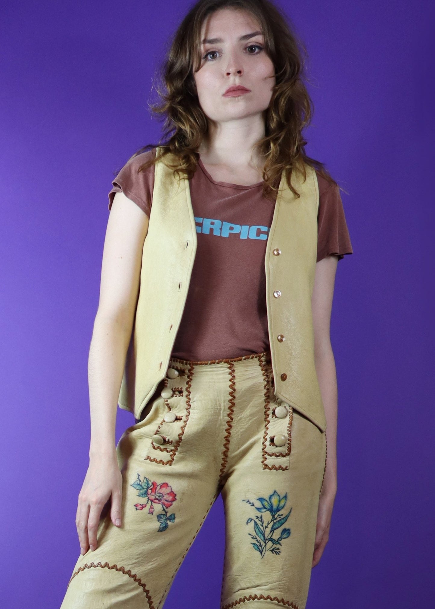 Vintage 1970s Buckskin Leather Waistcoat