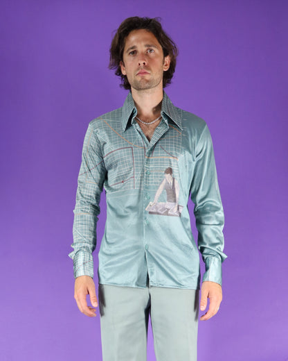 RARE Vintage 1970s Nik Nik Disco Shirt Engineer Graph Print