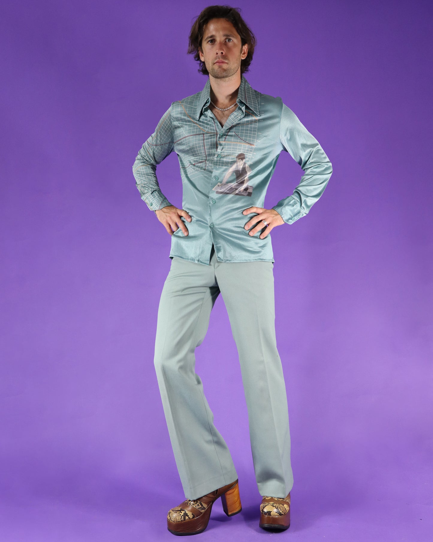 RARE Vintage 1970s Nik Nik Disco Shirt Engineer Graph Print