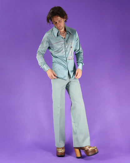 RARE Vintage 1970s Nik Nik Disco Shirt Engineer Graph Print