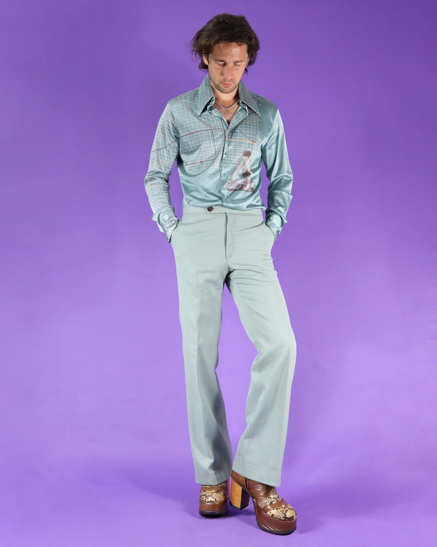 RARE Vintage 1970s Nik Nik Disco Shirt Engineer Graph Print