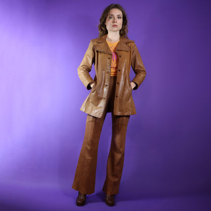 Vintage 1970s North Beach Leather Tan Whipstitch Coat