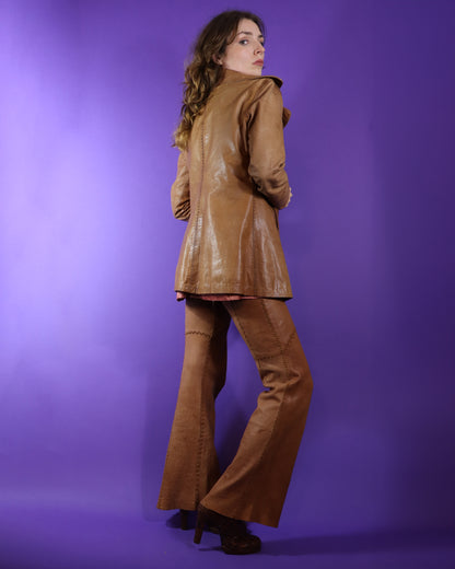 Vintage 1970s North Beach Leather Tan Whipstitch Coat