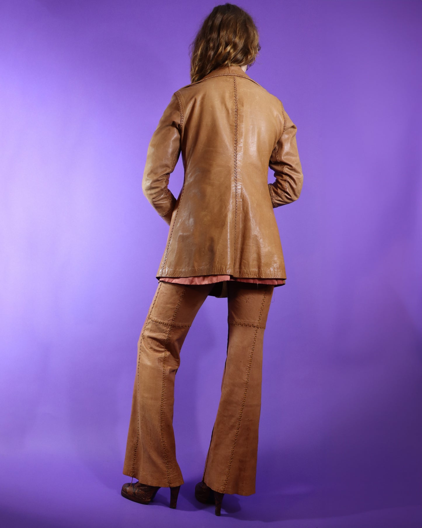 Vintage 1970s North Beach Leather Tan Whipstitch Coat