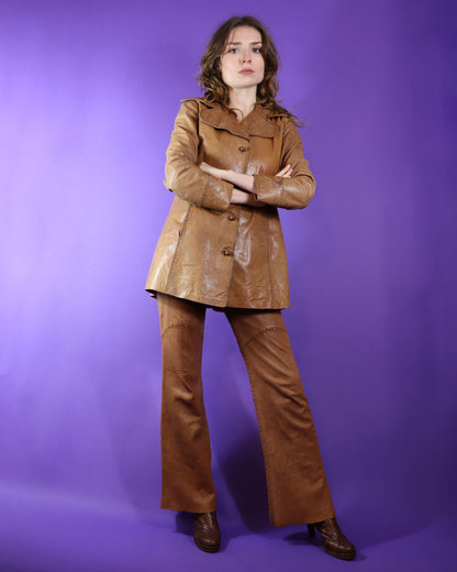 Vintage 1970s North Beach Leather Tan Whipstitch Coat