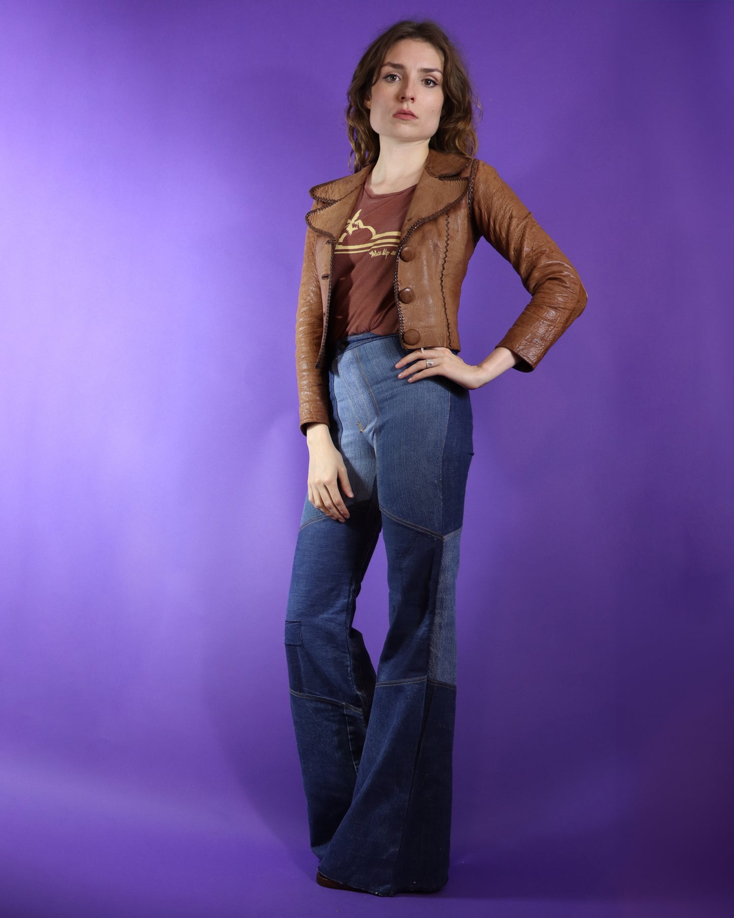 Vintage 1970s Cropped North Beach Leathers Brown Whipstitch Jacket