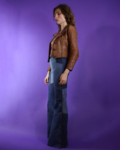 Vintage 1970s Cropped North Beach Leathers Brown Whipstitch Jacket