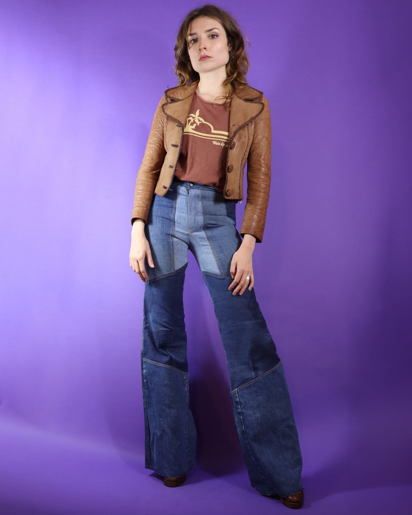 Vintage 1970s Cropped North Beach Leathers Brown Whipstitch Jacket