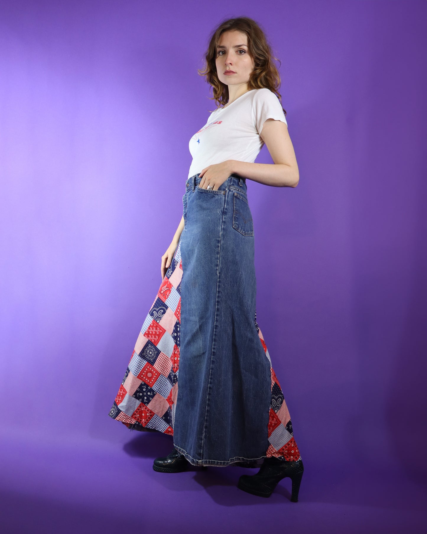 Vintage 1970s Hippie Bandana Maxi Skirt