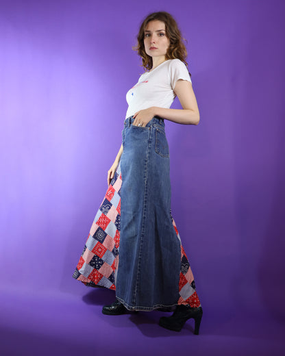 Vintage 1970s Hippie Bandana Maxi Skirt