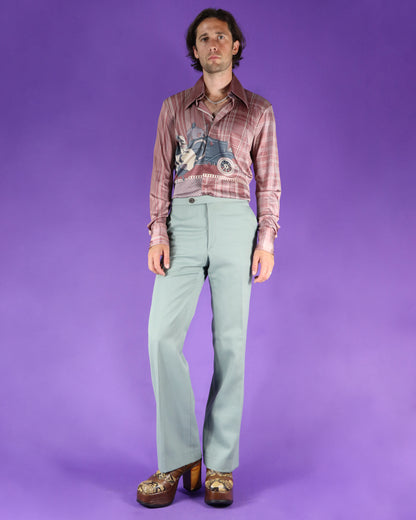 RARE Vintage 1970s Nik Nik Disco Shirt Art Deco Car Print