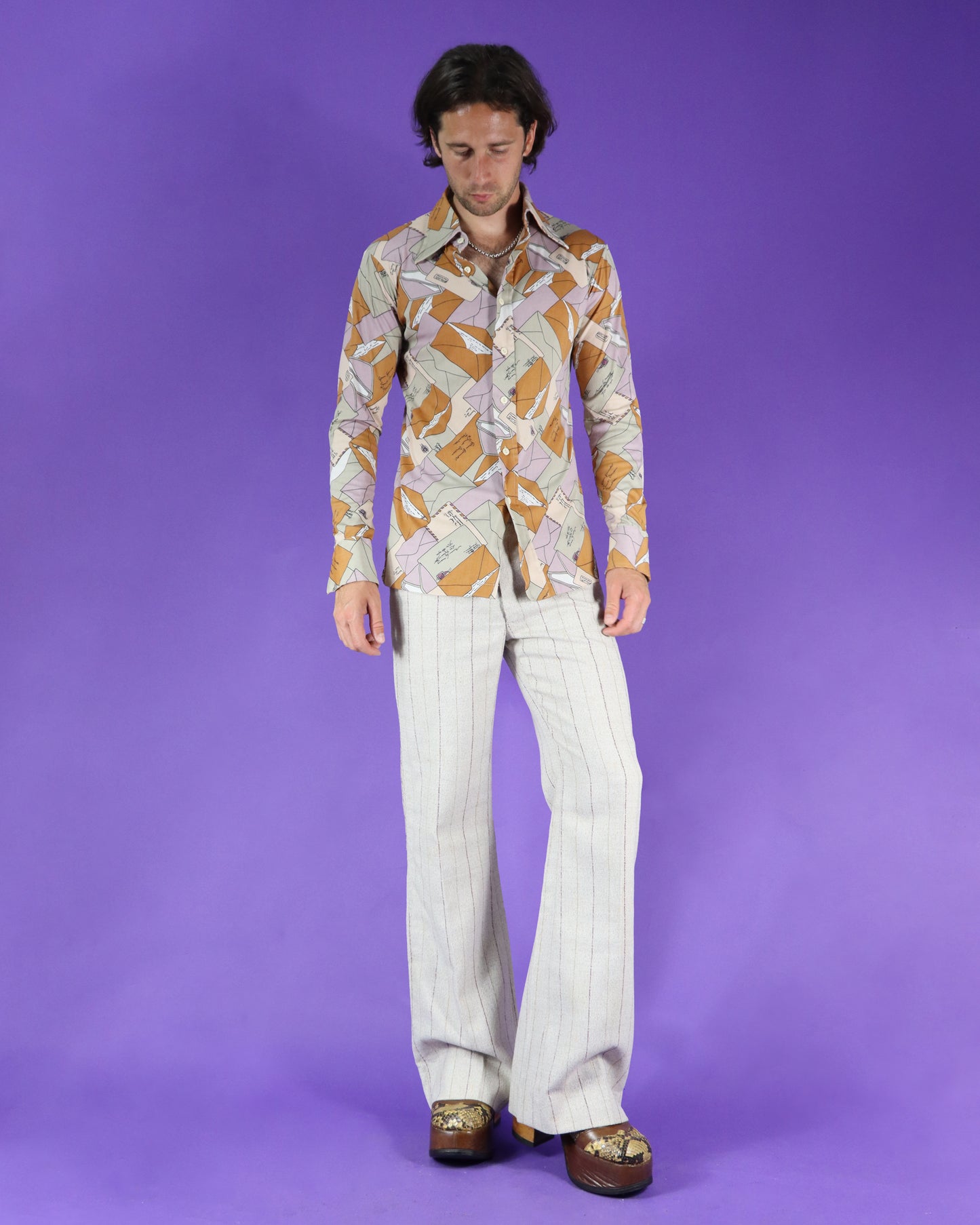 Vintage 1970s Hukapoo Disco Shirt Letters Envelope Print