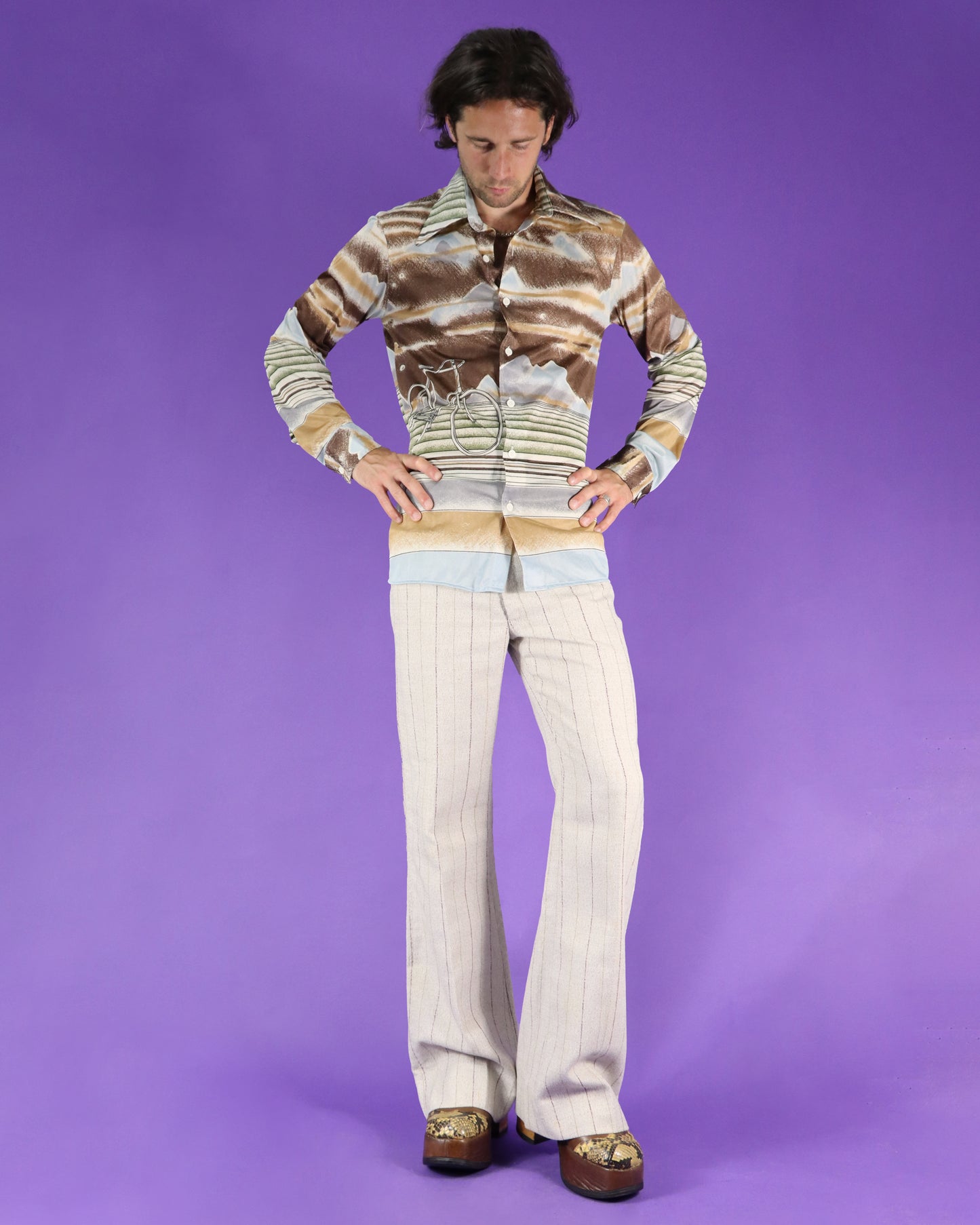 Vintage 1970s USA label Disco Shirt Bicycle Novelty Print