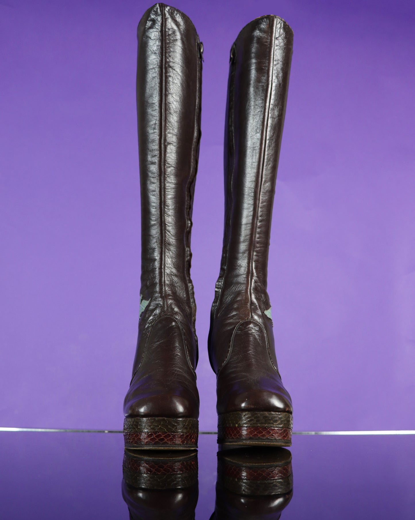 Vintage 1970s Chelsea Cobbler Snakeskin Trim Platform Boots UK 5