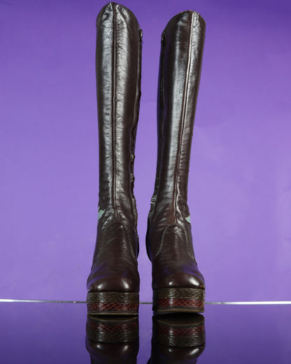 Vintage 1970s Chelsea Cobbler Snakeskin Trim Platform Boots UK 5