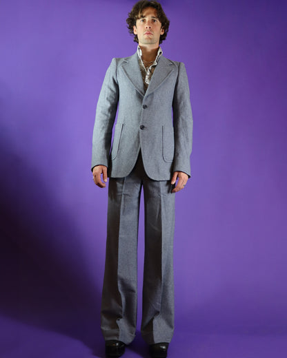 Vintage 1970s Take 6 Grey Wool Two Piece Suit with Flares