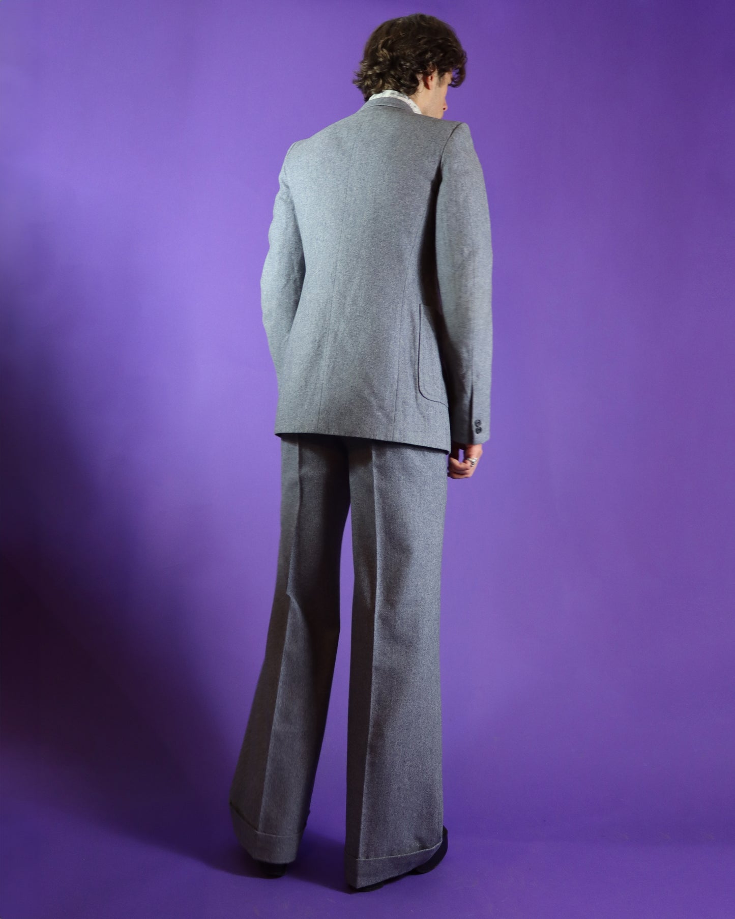 Vintage 1970s Take 6 Grey Wool Two Piece Suit with Flares