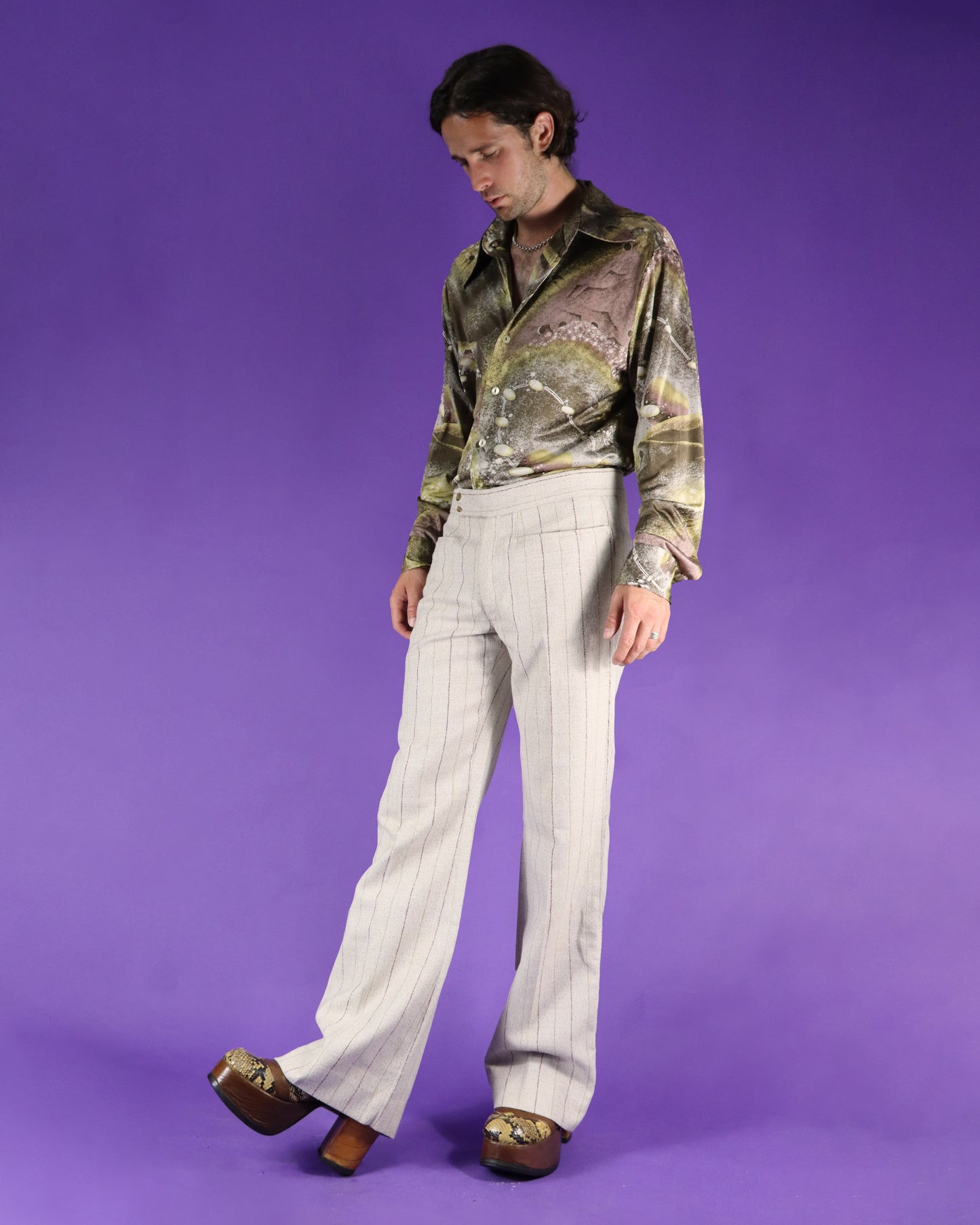 Vintage 1970s Disco Shirt Space Age Planets Print