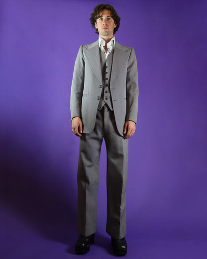 Vintage 1970s 3 Piece Tailored Pale Grey 3 Piece Suit