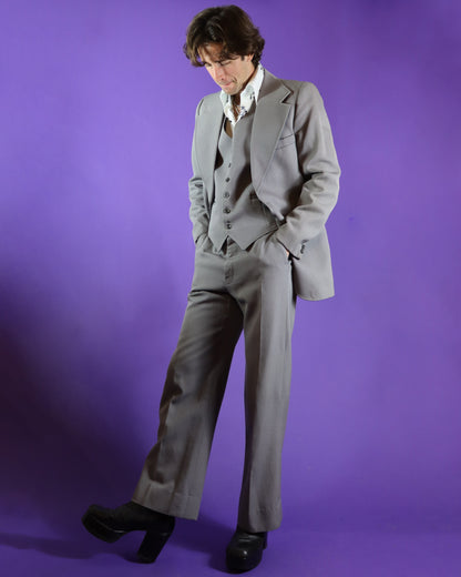 Vintage 1970s 3 Piece Tailored Pale Grey 3 Piece Suit