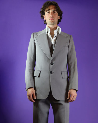 Vintage 1970s 3 Piece Tailored Pale Grey 3 Piece Suit