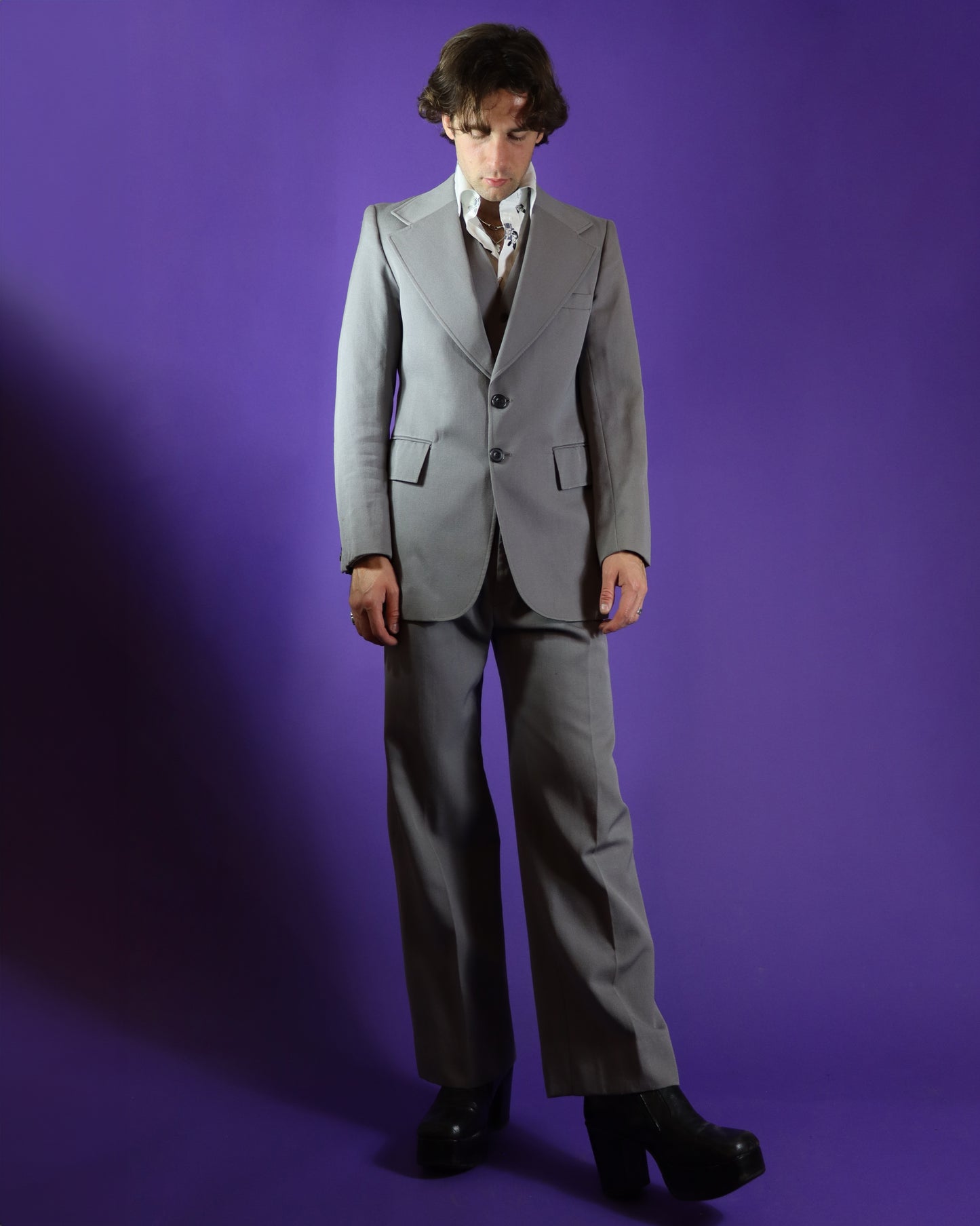 Vintage 1970s 3 Piece Tailored Pale Grey 3 Piece Suit