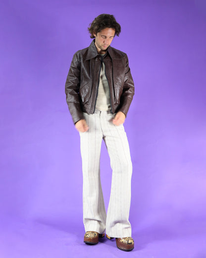 Vintage 1970s Brown Leather Bomber Jacket