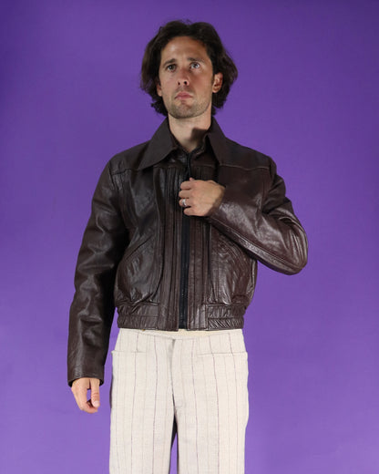 Vintage 1970s Brown Leather Bomber Jacket