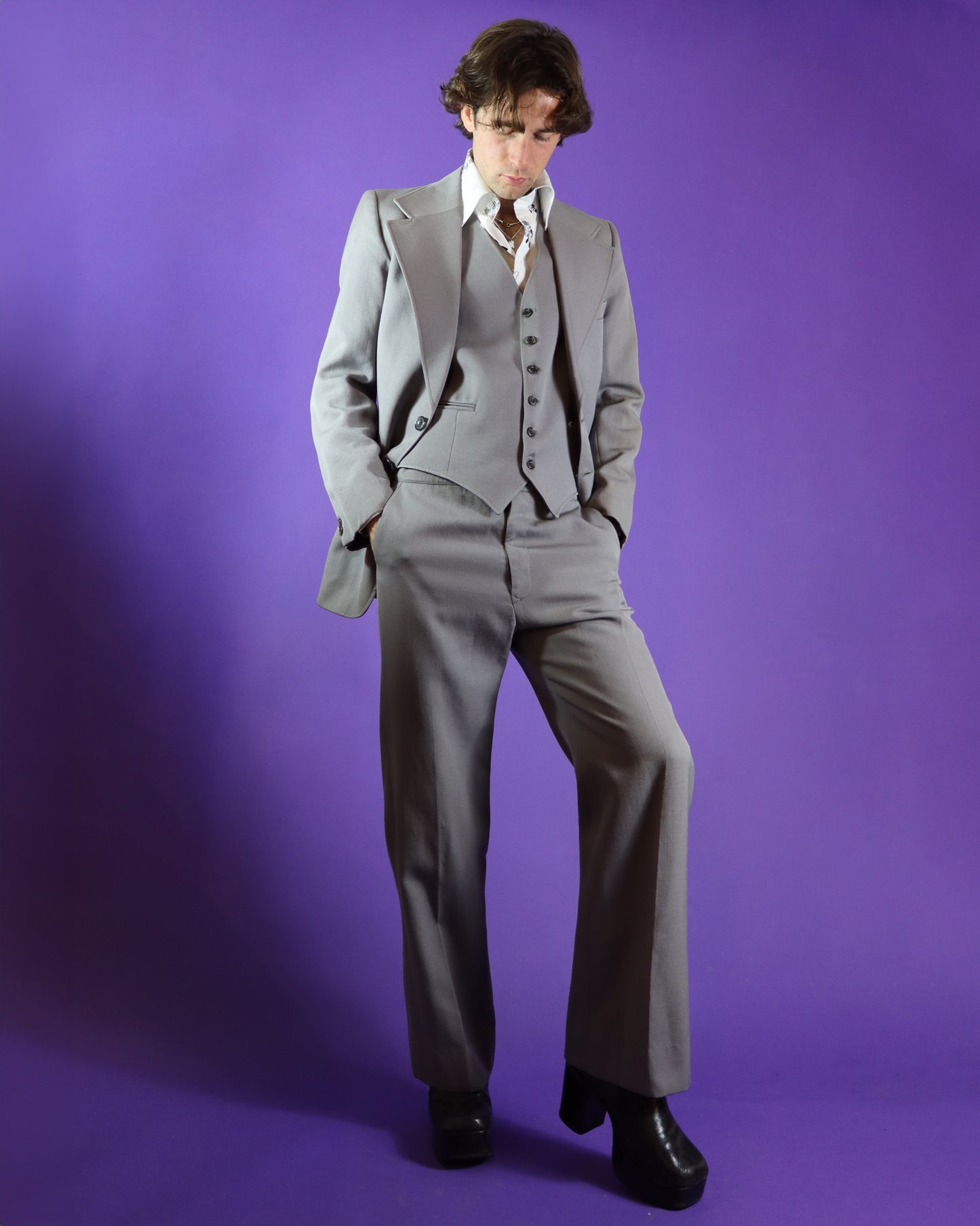 Vintage 1970s 3 Piece Tailored Pale Grey 3 Piece Suit