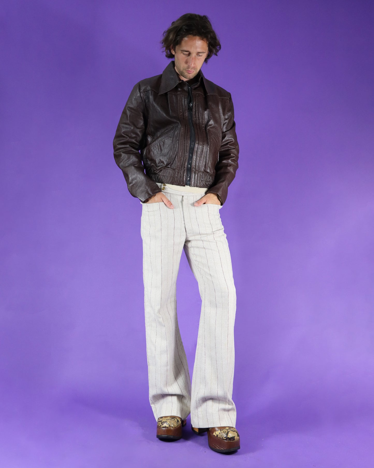 Vintage 1970s Brown Leather Bomber Jacket
