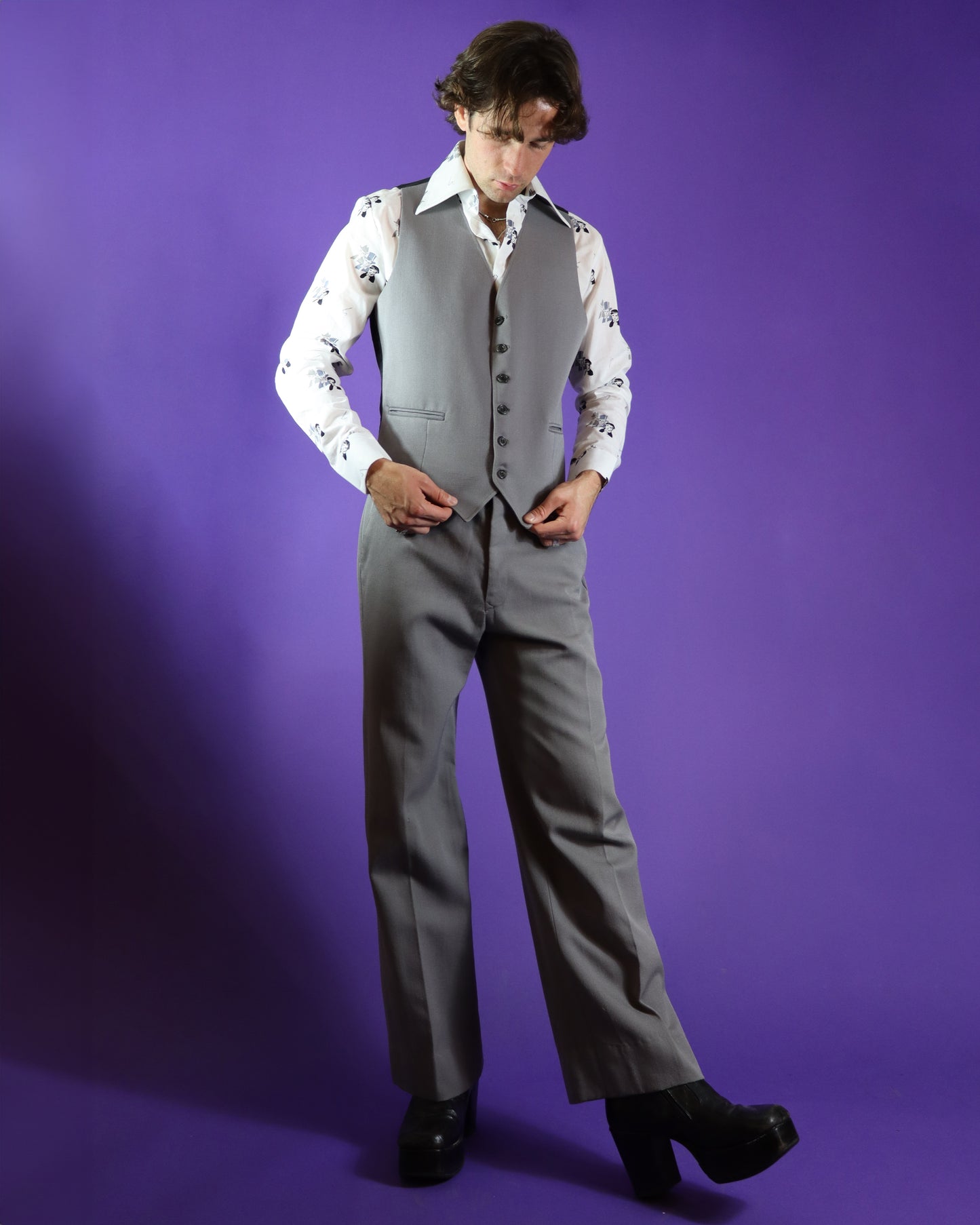 Vintage 1970s 3 Piece Tailored Pale Grey 3 Piece Suit