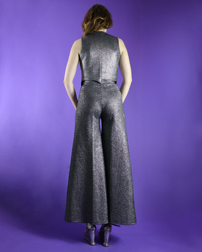 Vintage 1970s Lurex Disco Two Piece Suit Set with Flares