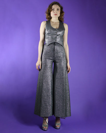 Vintage 1970s Lurex Disco Two Piece Suit Set with Flares