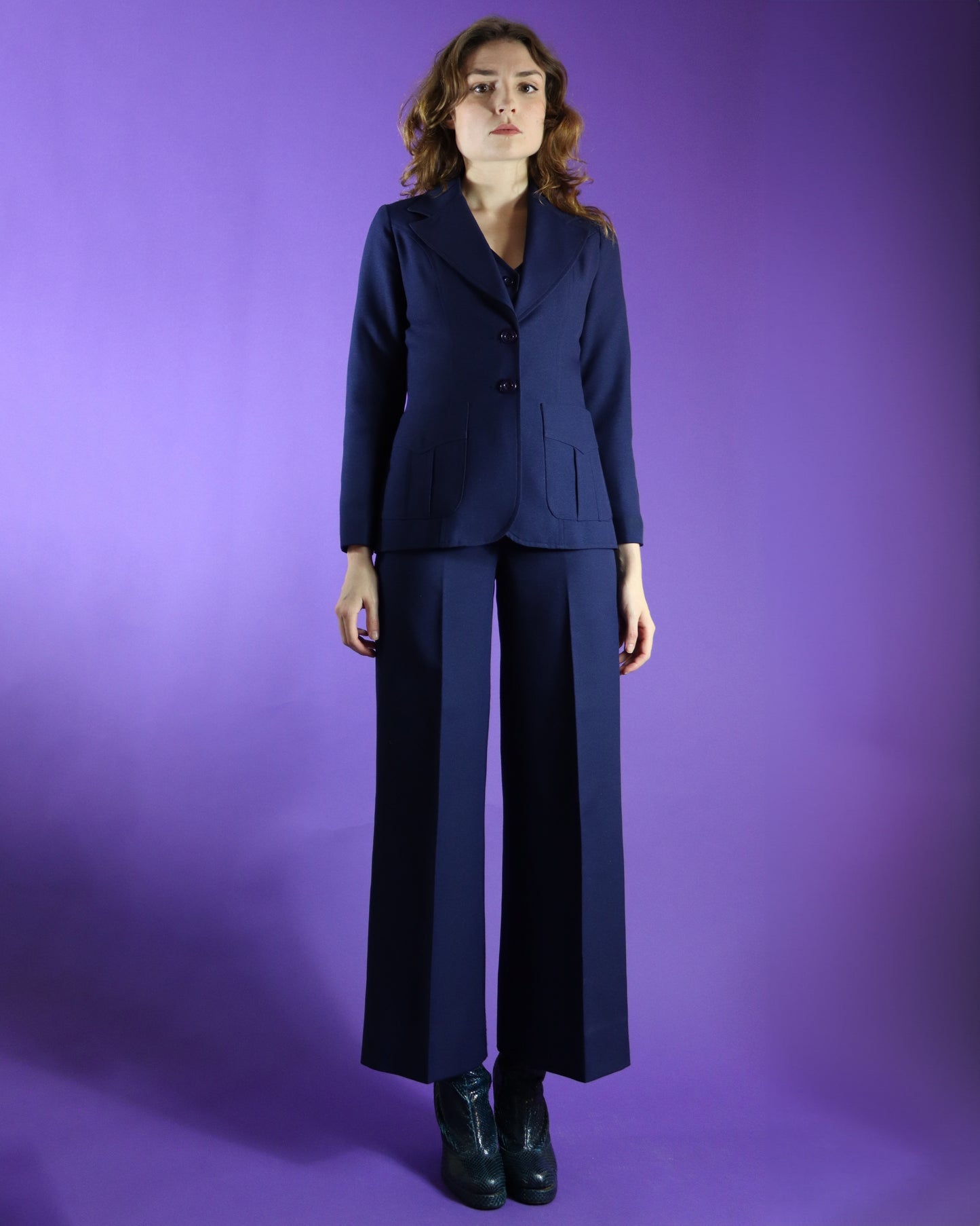 Vintage 1970s Navy Blue 4 piece College Town Pant Skirt Suit