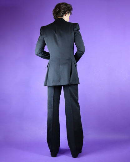 Vintage 1970s Biba Menswear Black Gabardine Flared Suit