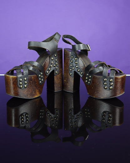 Vintage 1970s Studded Platform Sandals Shoes Heels