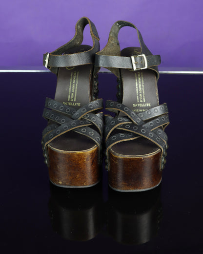 Vintage 1970s Studded Platform Sandals Shoes Heels